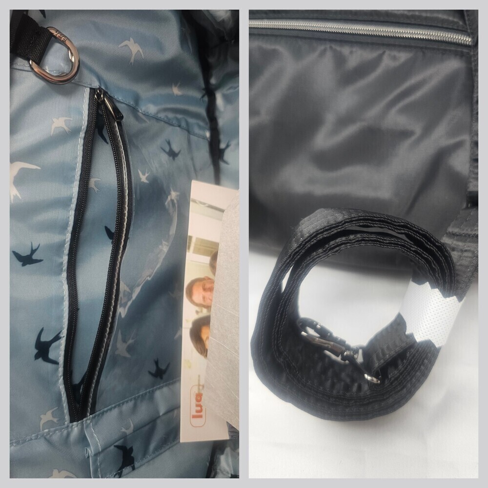 NWT LUG Railcar Large Crossbody Bag Black RAINBOW Quilted Bird Print Lining - Picture 5 of 10